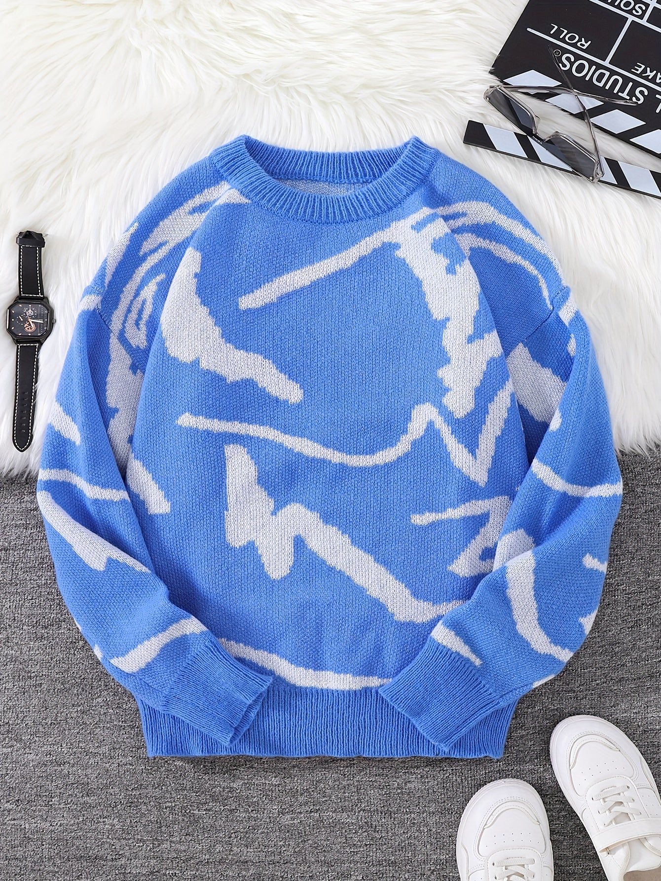 Casual Tröja med Graffiti Jacquard Mönster för Herr | Ideal för Höst/Vinter
