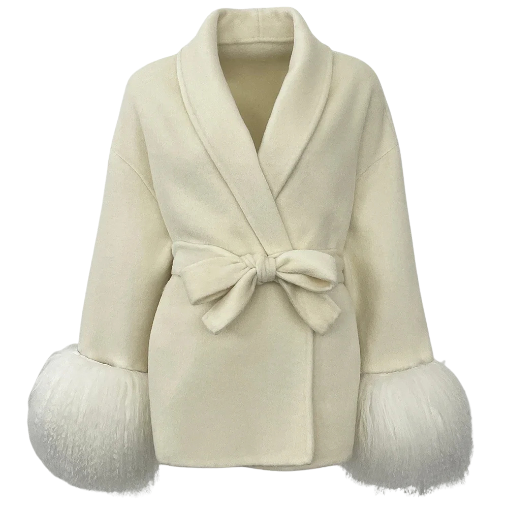 2025 Overcoat Fox Fur Wool Coat Patchwork Woolen Coat Beautiful Mongolian Fur Women Wool Jacket Autumn Winter Women's Cold Coat