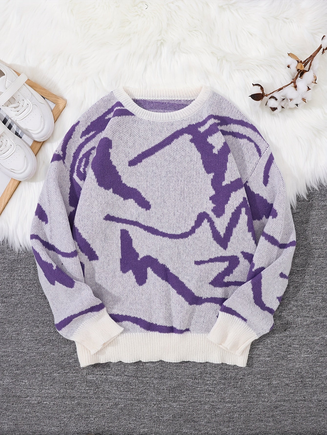 Casual Tröja med Graffiti Jacquard Mönster för Herr | Ideal för Höst/Vinter