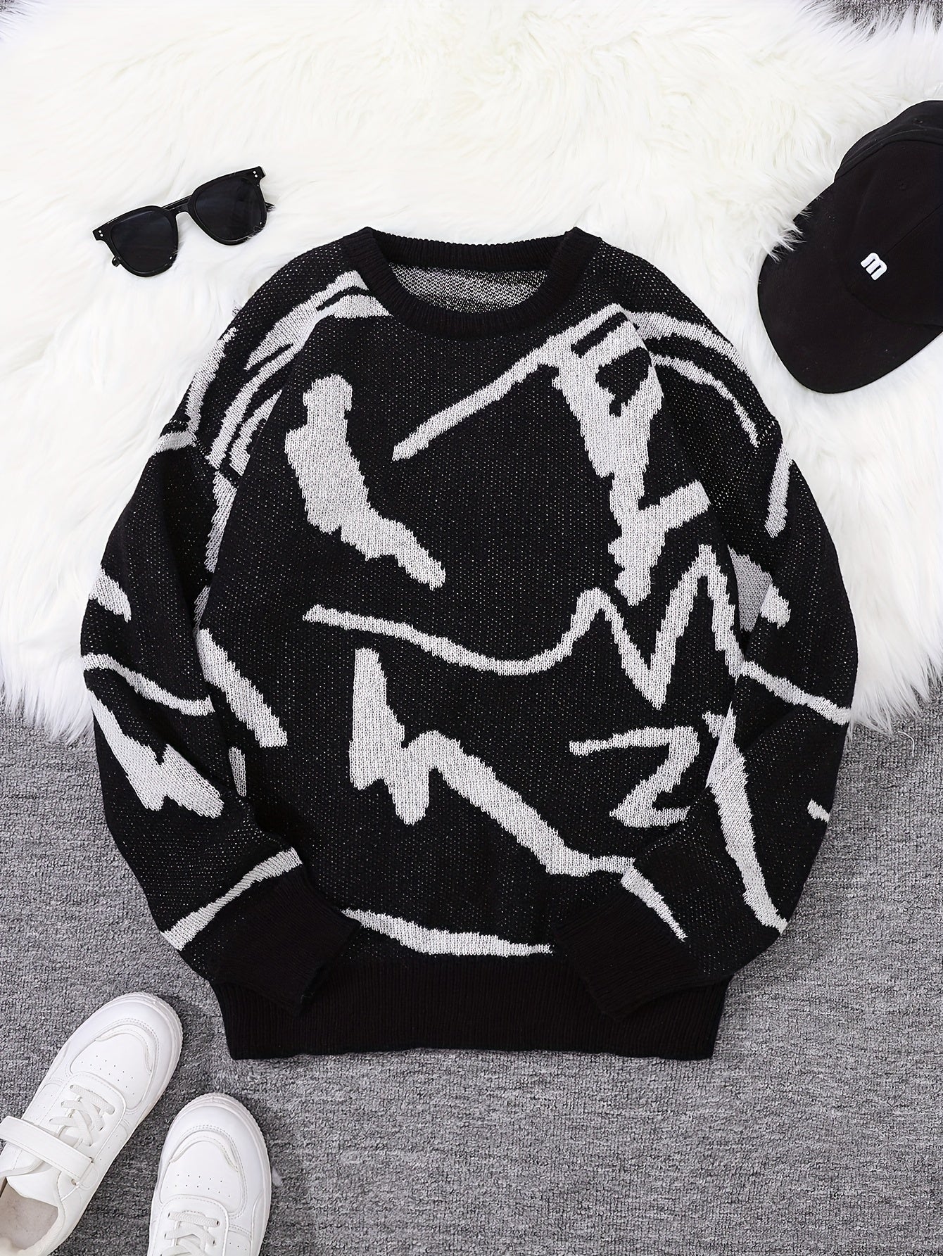 Casual Tröja med Graffiti Jacquard Mönster för Herr | Ideal för Höst/Vinter