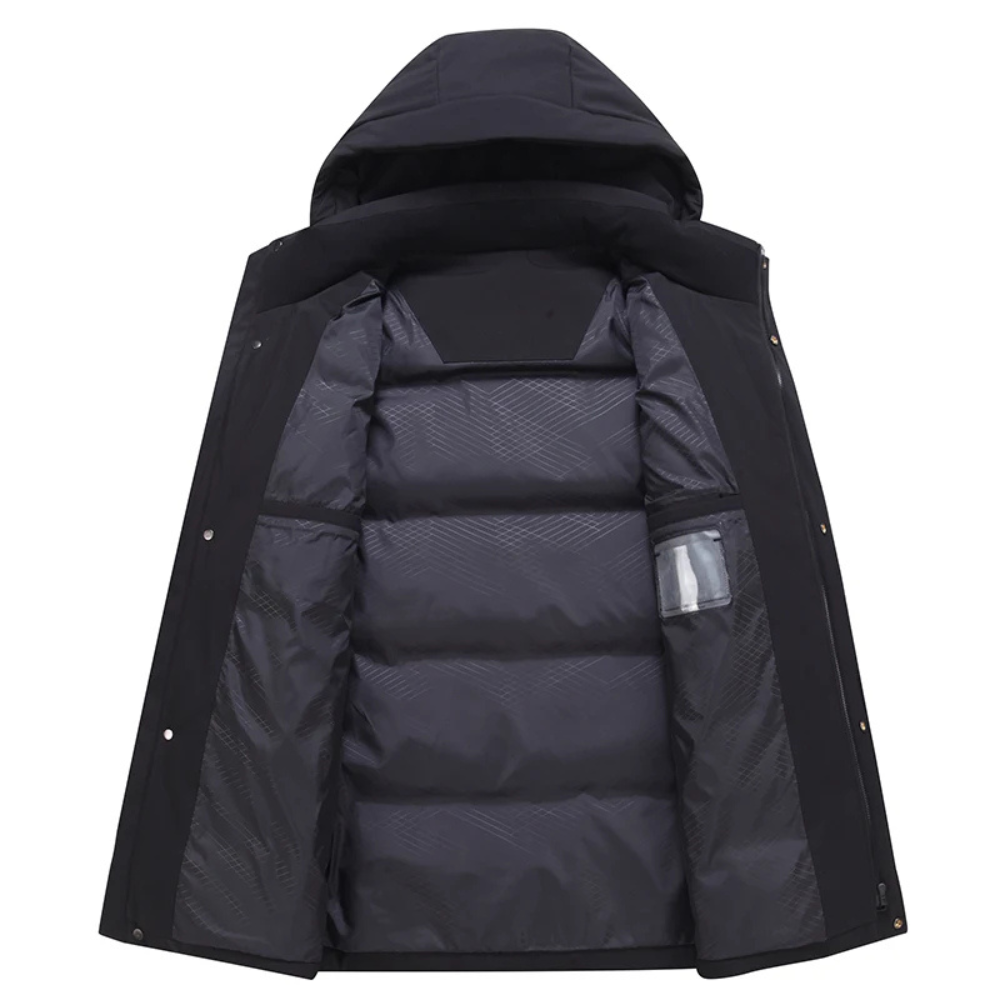Business Casual 2025 Winter Men's Warm Hooded Duck Down Jackets Solid Color Puffer Coats Outwear Loose Windproof Thicken Parkas