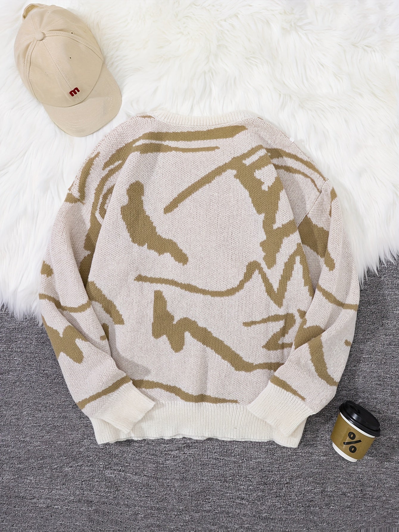 Casual Tröja med Graffiti Jacquard Mönster för Herr | Ideal för Höst/Vinter