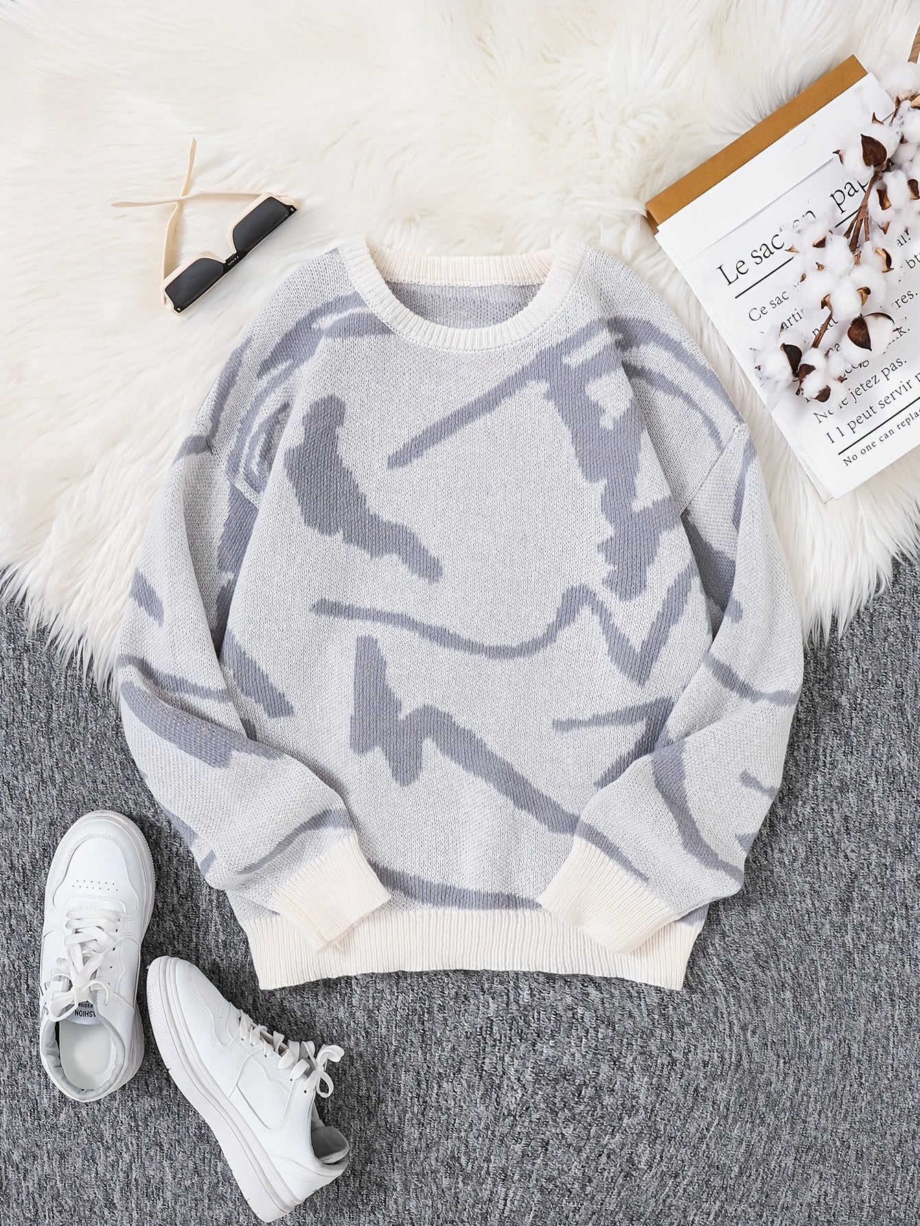 Casual Tröja med Graffiti Jacquard Mönster för Herr | Ideal för Höst/Vinter