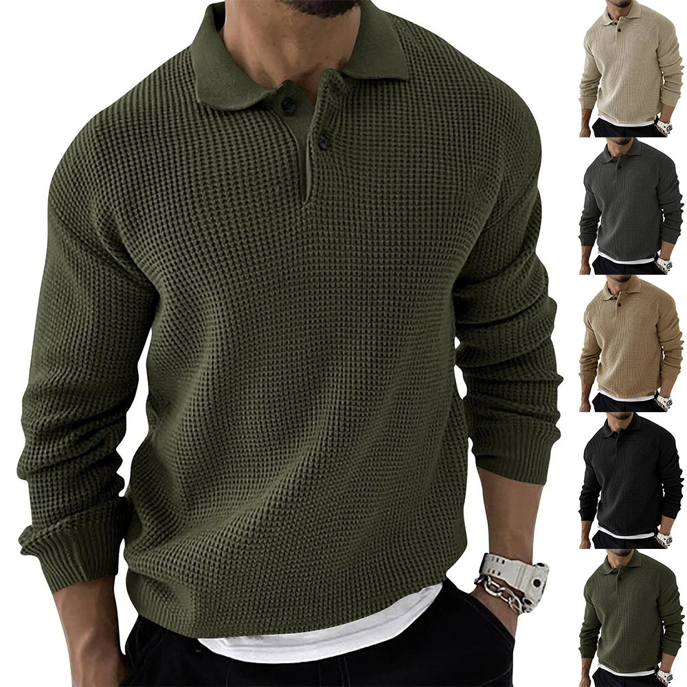 Casual Waffle Polo Tröja för Herr | Perfekt för Höst/Vinter