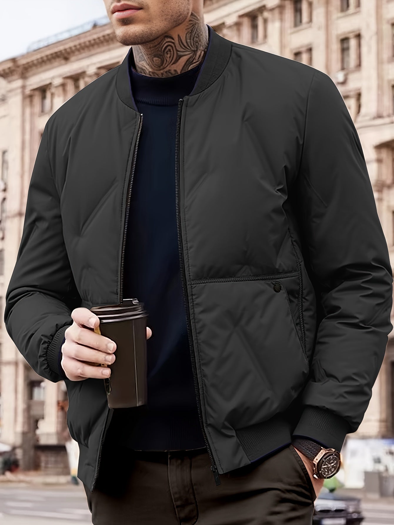 David | Solida fleece vinterjacka med ribbad kant och manschetter