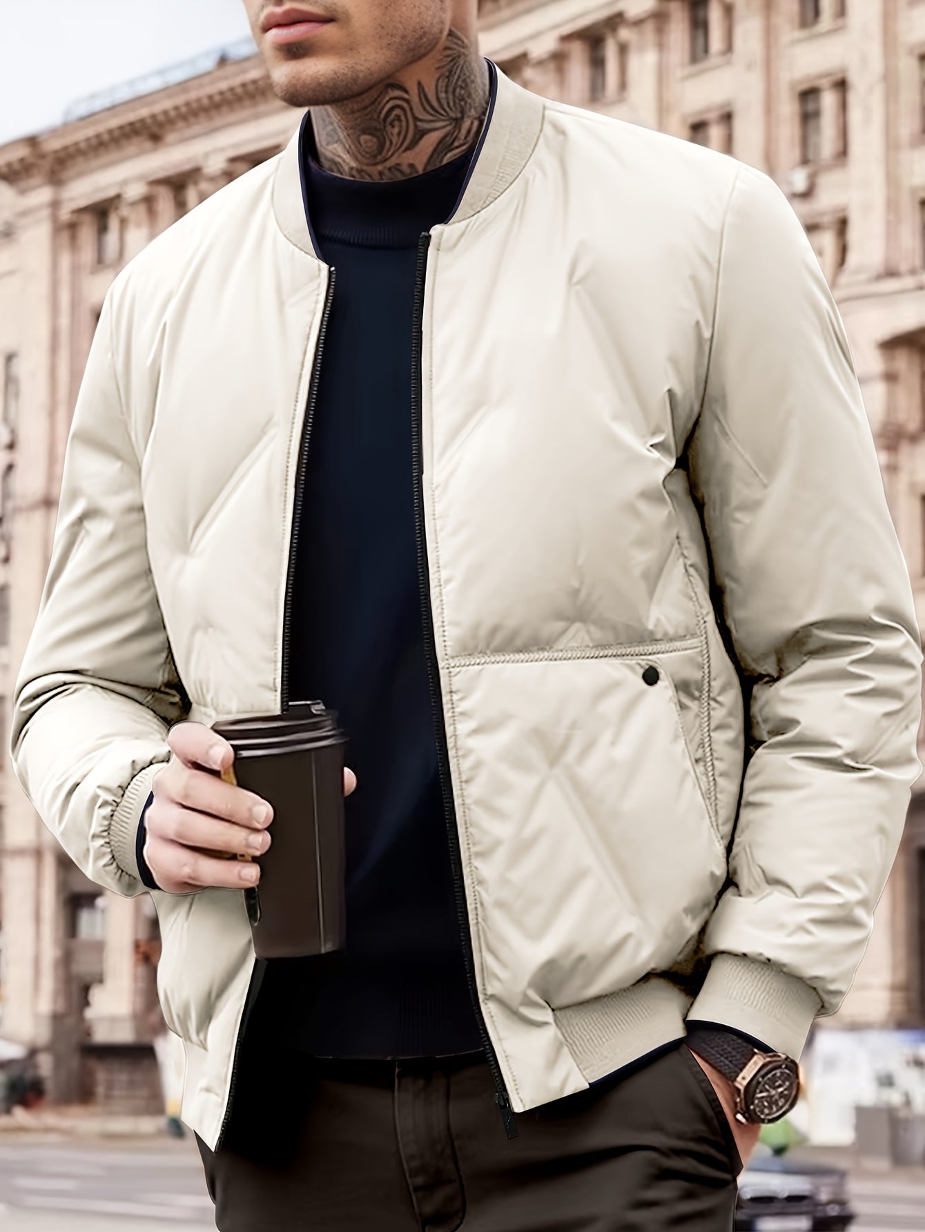 David | Solida fleece vinterjacka med ribbad kant och manschetter