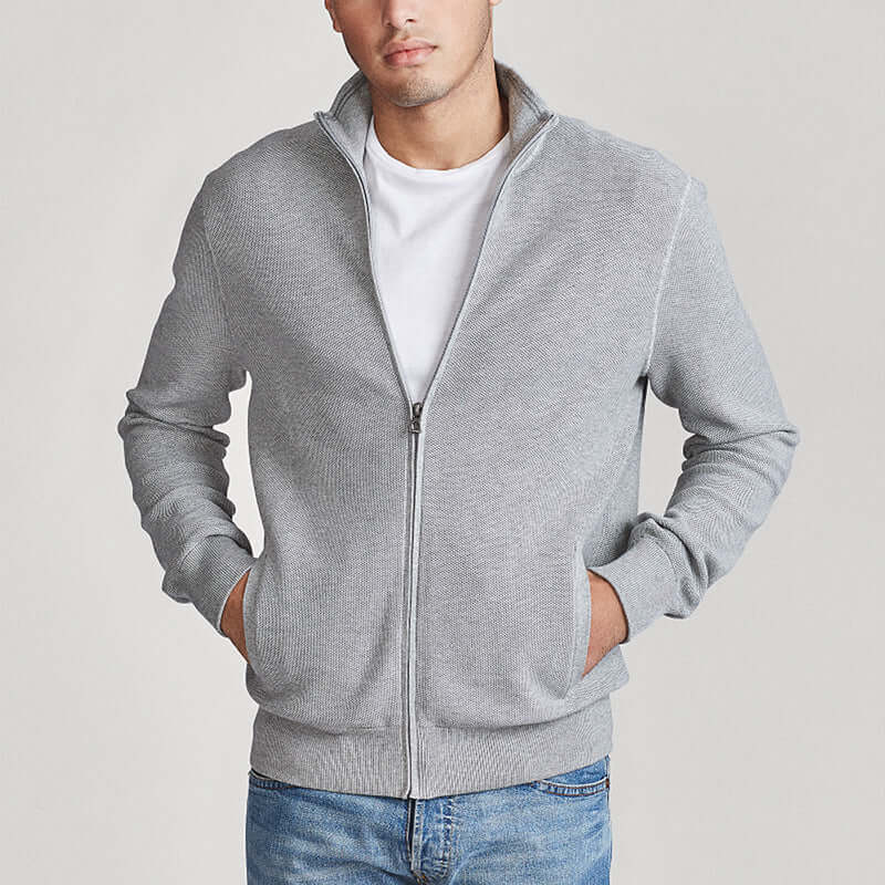 Cardigan Zipper | Grå Stickad Cardigan med Dragkedja i Bomull