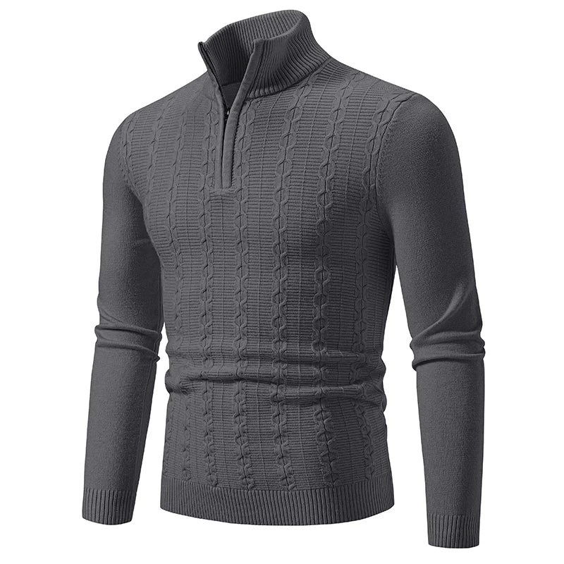 Casual Slim Fit Ståkrage Zip Tröja för Herr | Perfekt för Vardagsbruk Höst/Vinter