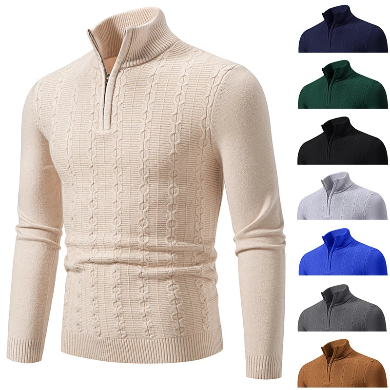 Casual Slim Fit Ståkrage Zip Tröja för Herr | Perfekt för Vardagsbruk Höst/Vinter