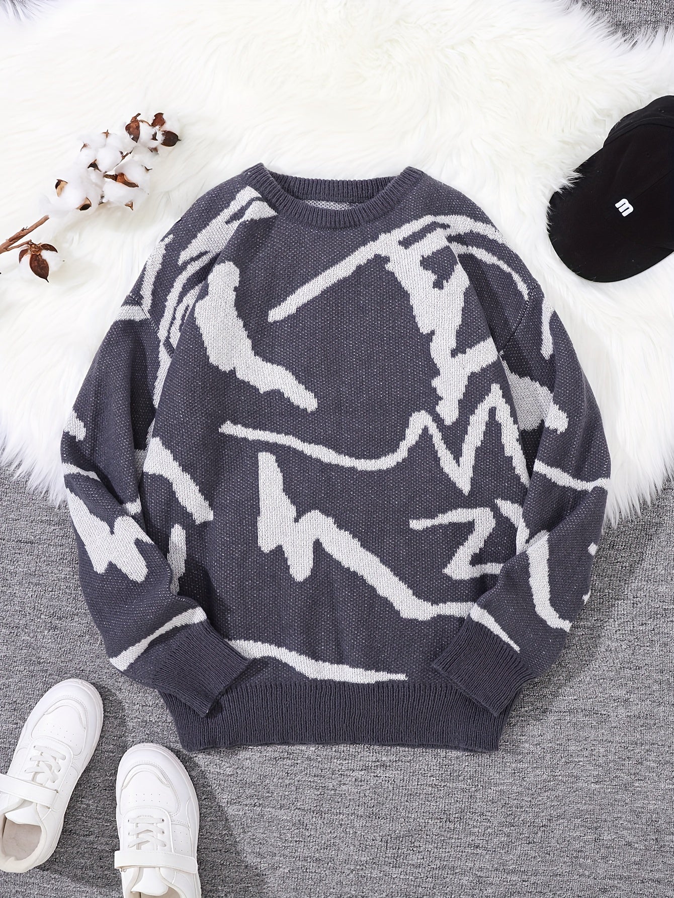 Casual Tröja med Graffiti Jacquard Mönster för Herr | Ideal för Höst/Vinter