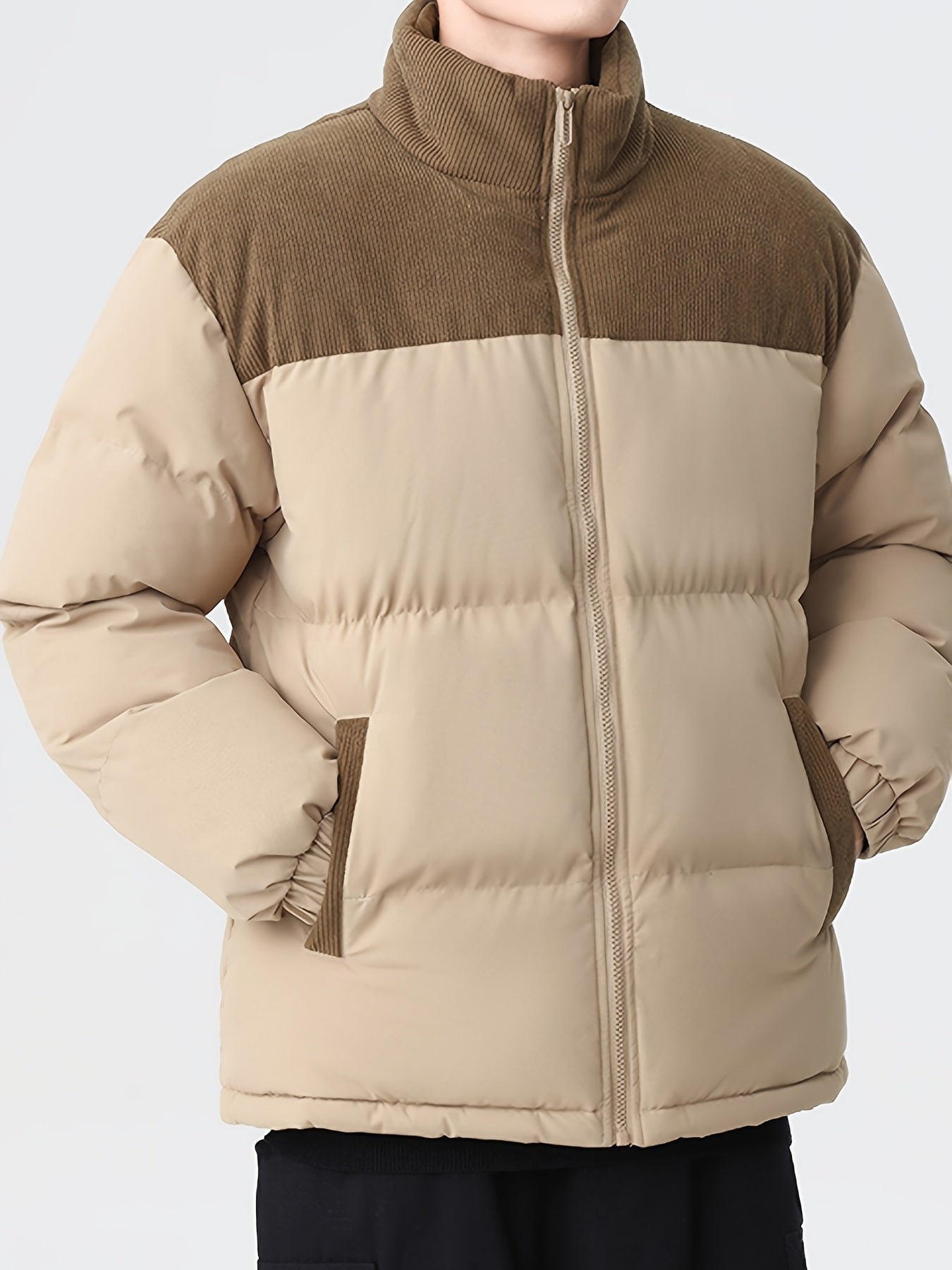 Collin | Colorblock Standkrage Vadderad Vinterjacka Med Corduroy Foder