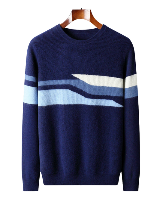 Stickad Merino Blå Tröja med design