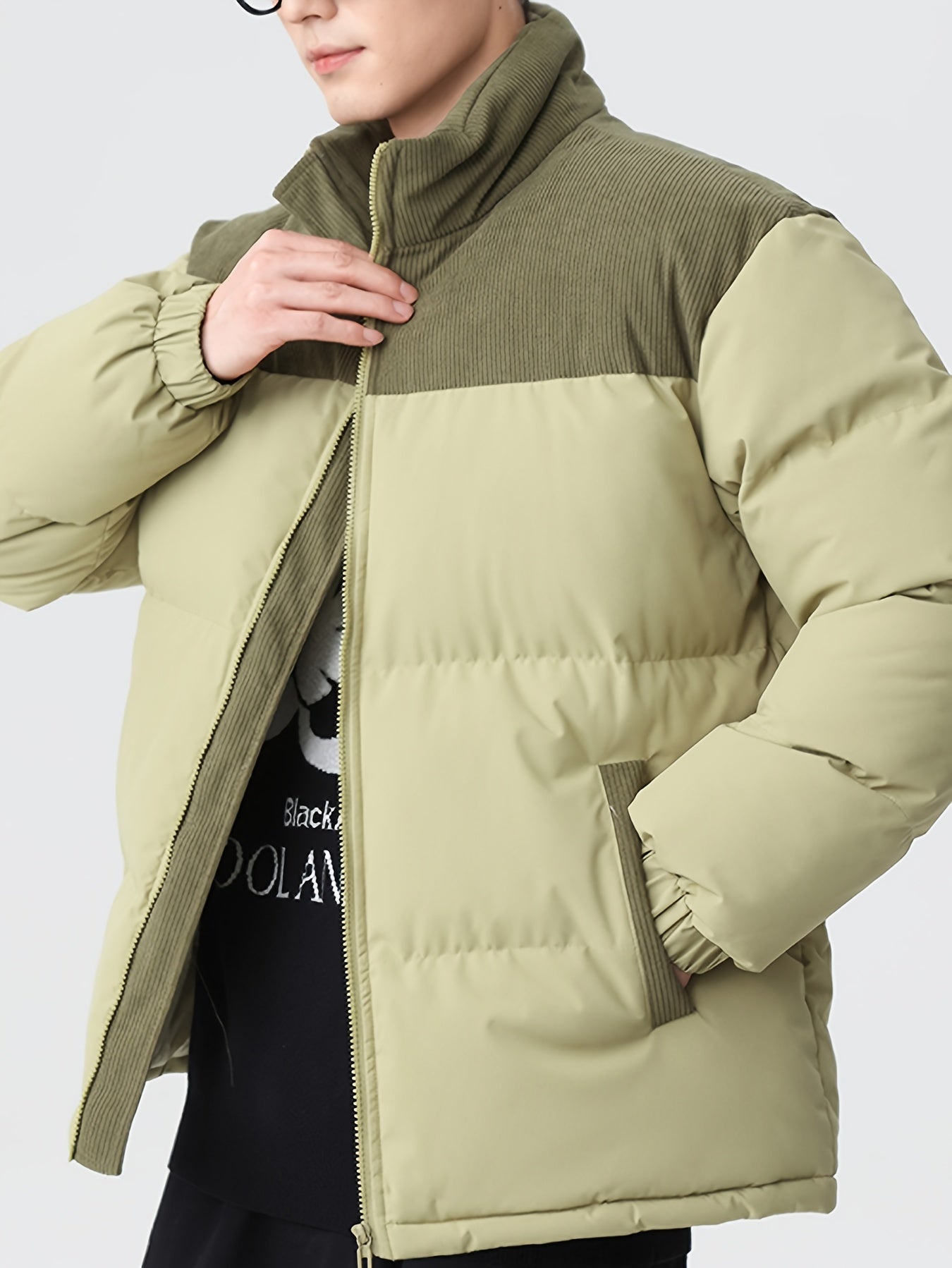 Collin | Colorblock Standkrage Vadderad Vinterjacka Med Corduroy Foder