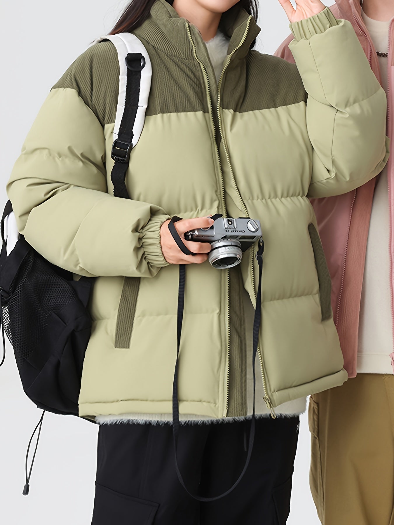 Collin | Colorblock Standkrage Vadderad Vinterjacka Med Corduroy Foder