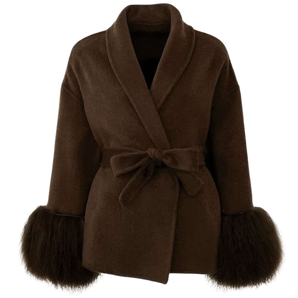 2025 Overcoat Fox Fur Wool Coat Patchwork Woolen Coat Beautiful Mongolian Fur Women Wool Jacket Autumn Winter Women's Cold Coat
