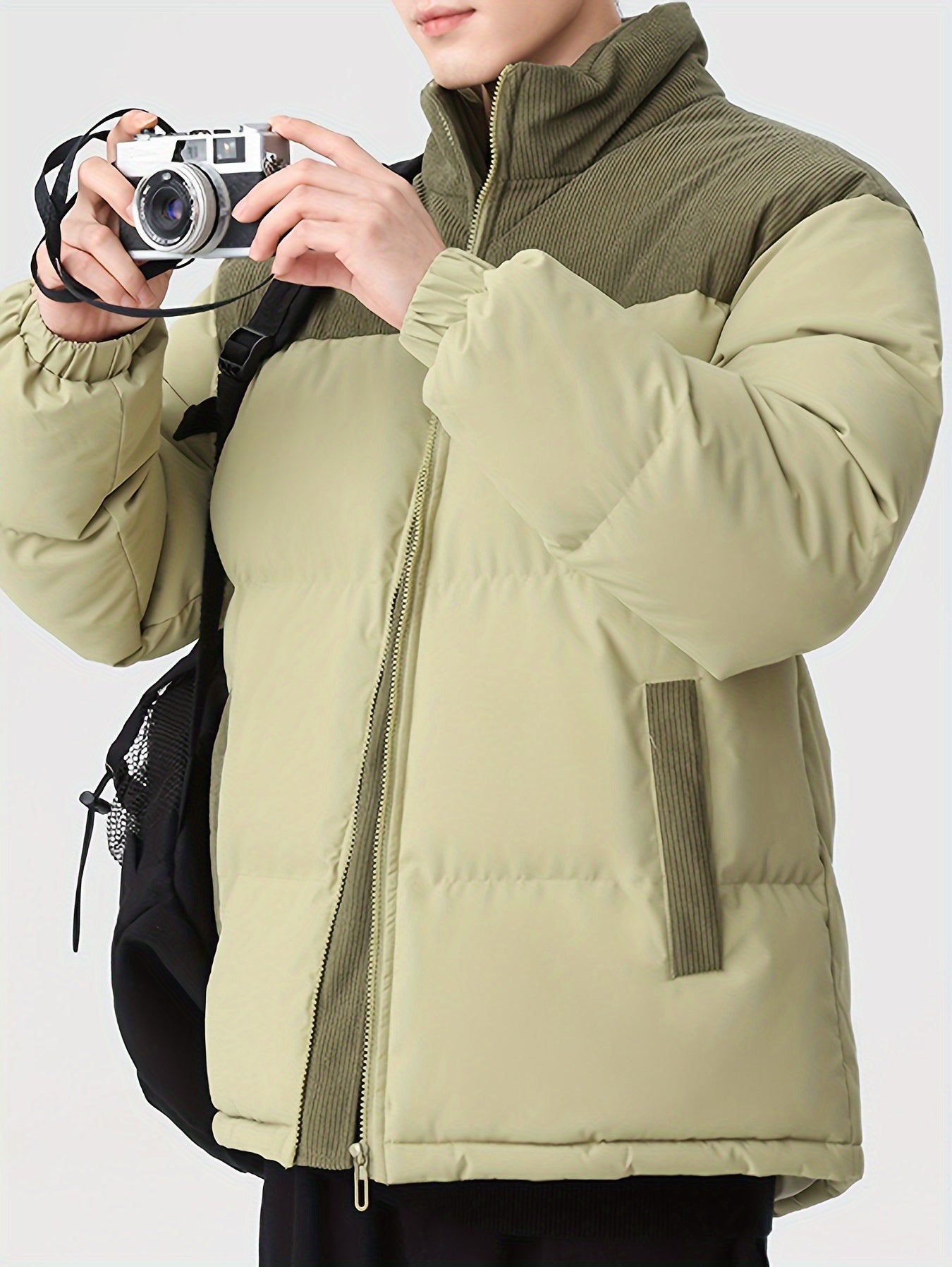 Collin | Colorblock Standkrage Vadderad Vinterjacka Med Corduroy Foder