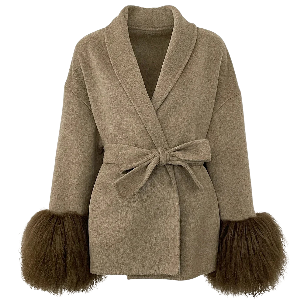 2025 Overcoat Fox Fur Wool Coat Patchwork Woolen Coat Beautiful Mongolian Fur Women Wool Jacket Autumn Winter Women's Cold Coat