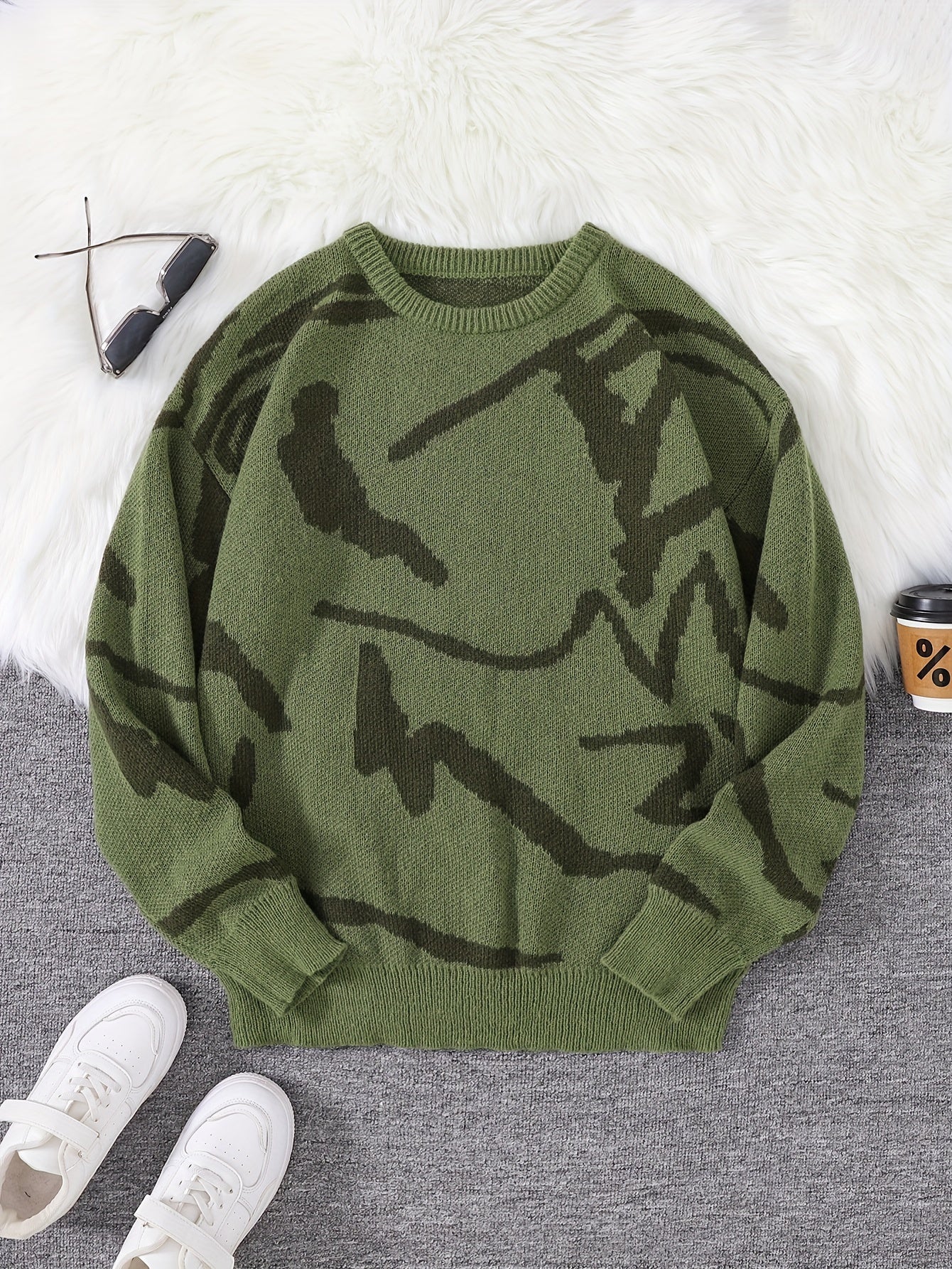 Casual Tröja med Graffiti Jacquard Mönster för Herr | Ideal för Höst/Vinter