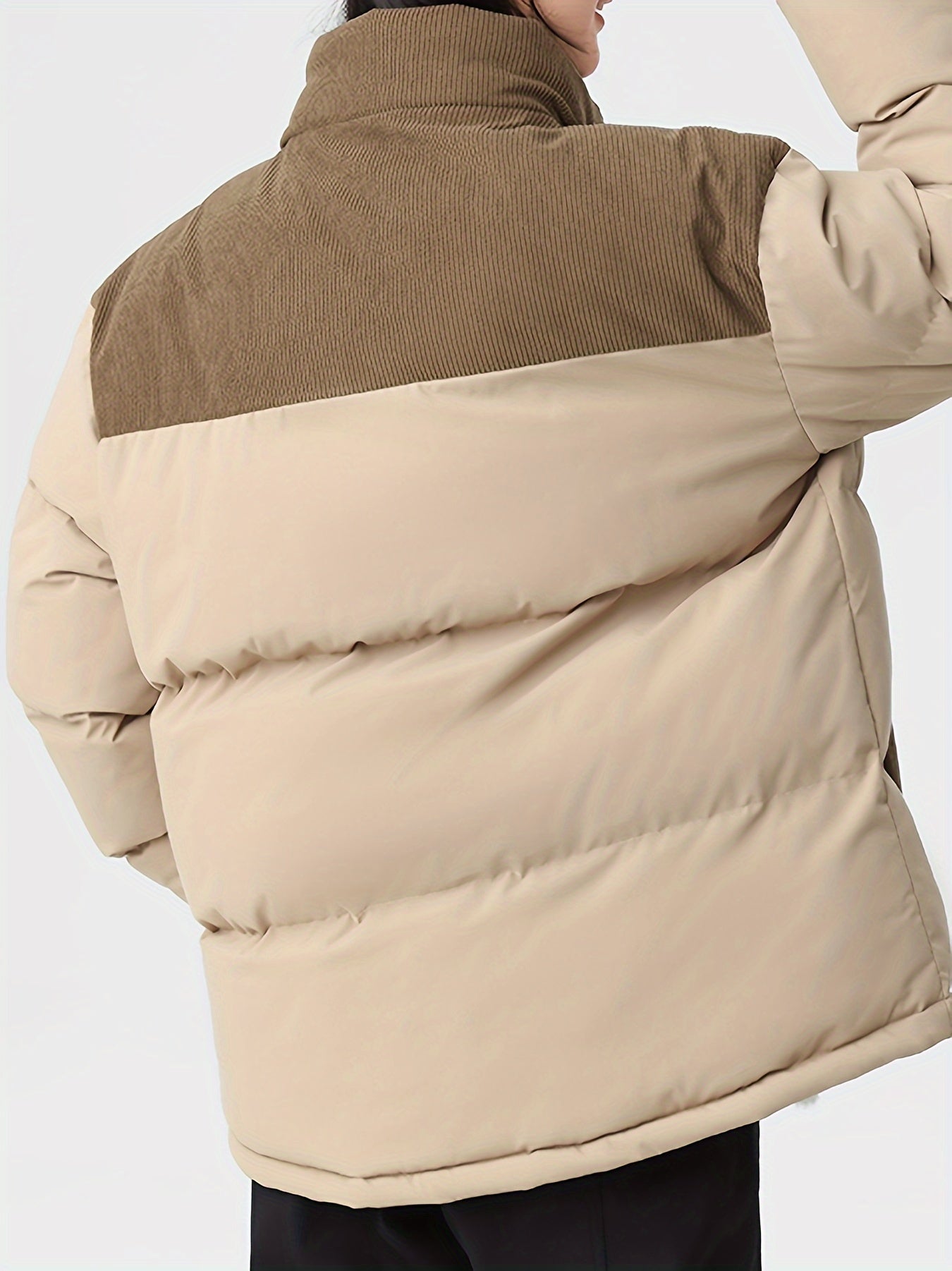 Collin | Colorblock Standkrage Vadderad Vinterjacka Med Corduroy Foder