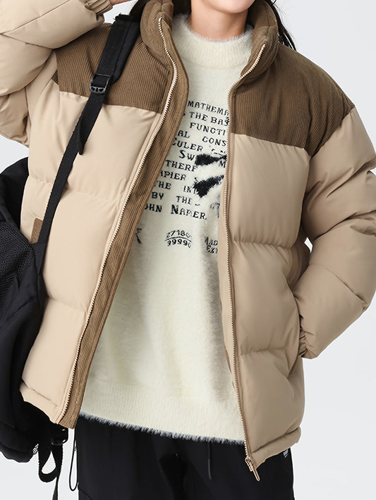 Collin | Colorblock Standkrage Vadderad Vinterjacka Med Corduroy Foder