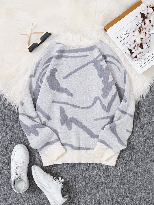 Casual Tröja med Graffiti Jacquard Mönster för Herr | Ideal för Höst/Vinter