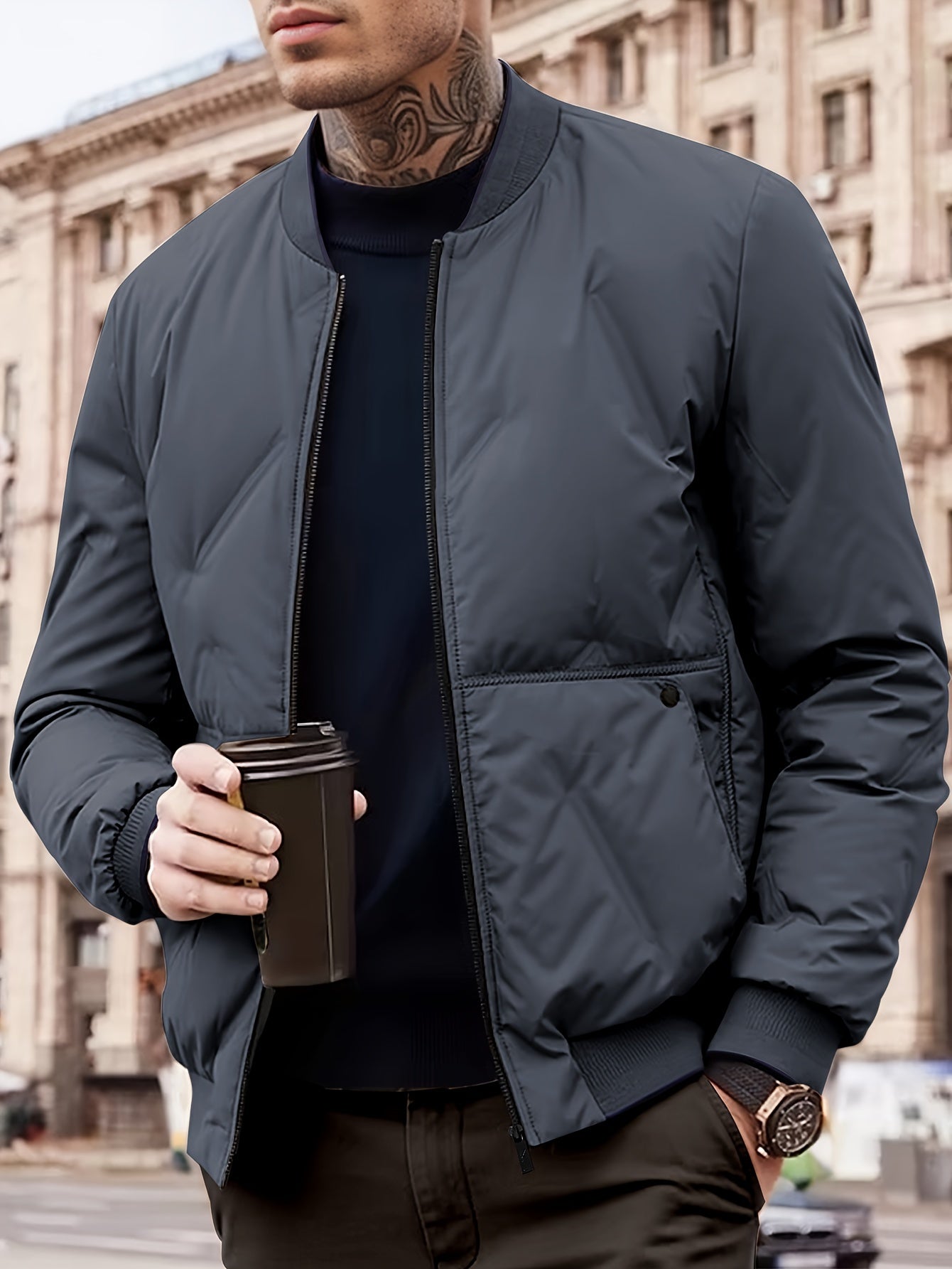 David | Solida fleece vinterjacka med ribbad kant och manschetter