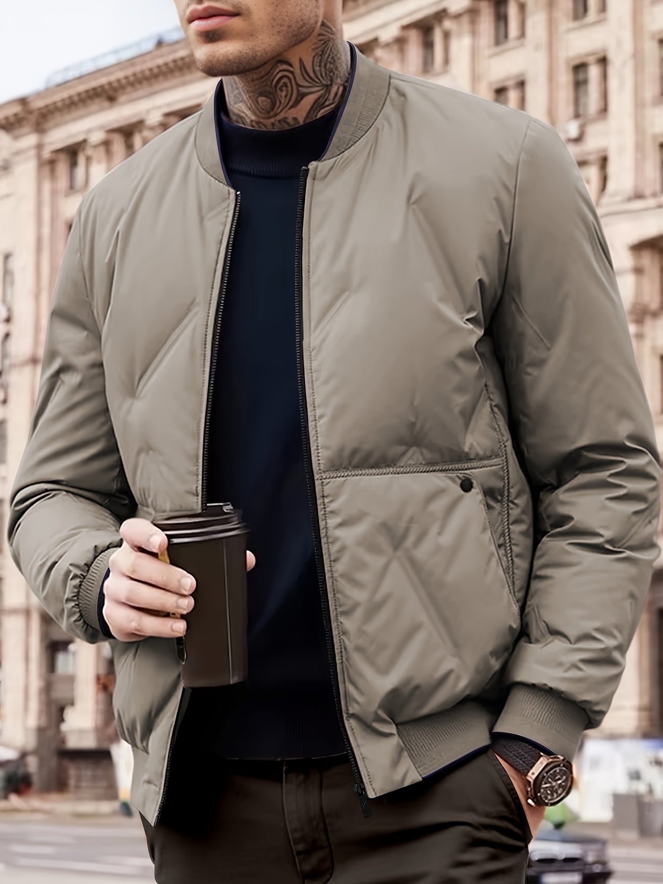 David | Solida fleece vinterjacka med ribbad kant och manschetter