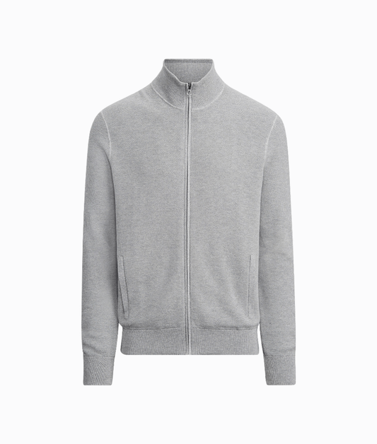 Cardigan Zipper | Grå Stickad Cardigan med Dragkedja i Bomull