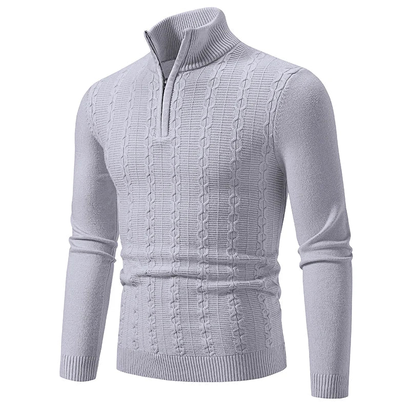 Casual Slim Fit Ståkrage Zip Tröja för Herr | Perfekt för Vardagsbruk Höst/Vinter