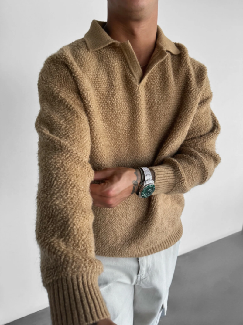Trendig Oversize Borstad Tröja med Krage för Herr | Perfekt för Höst/Vinter