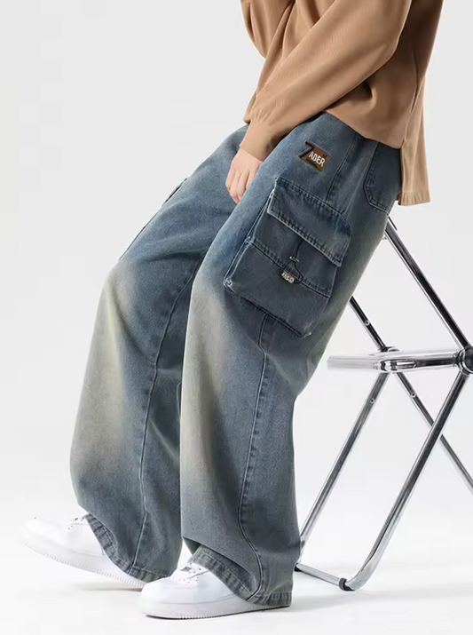 Baggy Cargobyxa i Denim – Avslappnad Streetwear med Funktionell Stil