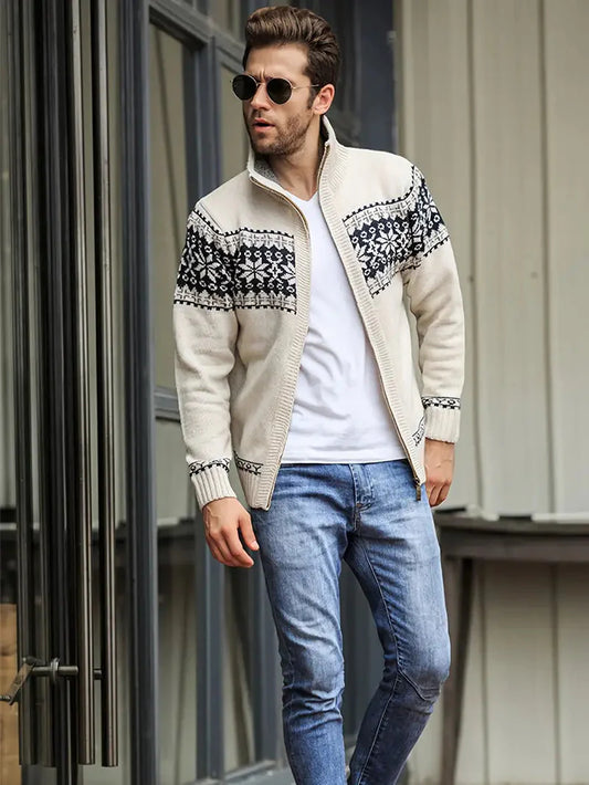 Stickad cardigan | Hög hals | Vinter | Cardigan med dragkedja | Herrkläder