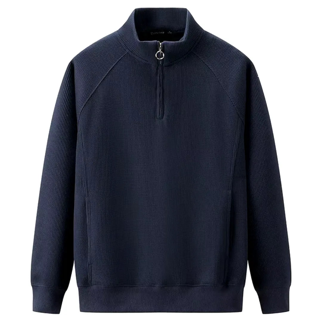 Waffelstickad sweatshirt med halvdragkedja