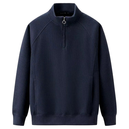 Waffelstickad sweatshirt med halvdragkedja