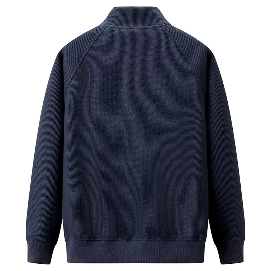 Waffelstickad sweatshirt med halvdragkedja