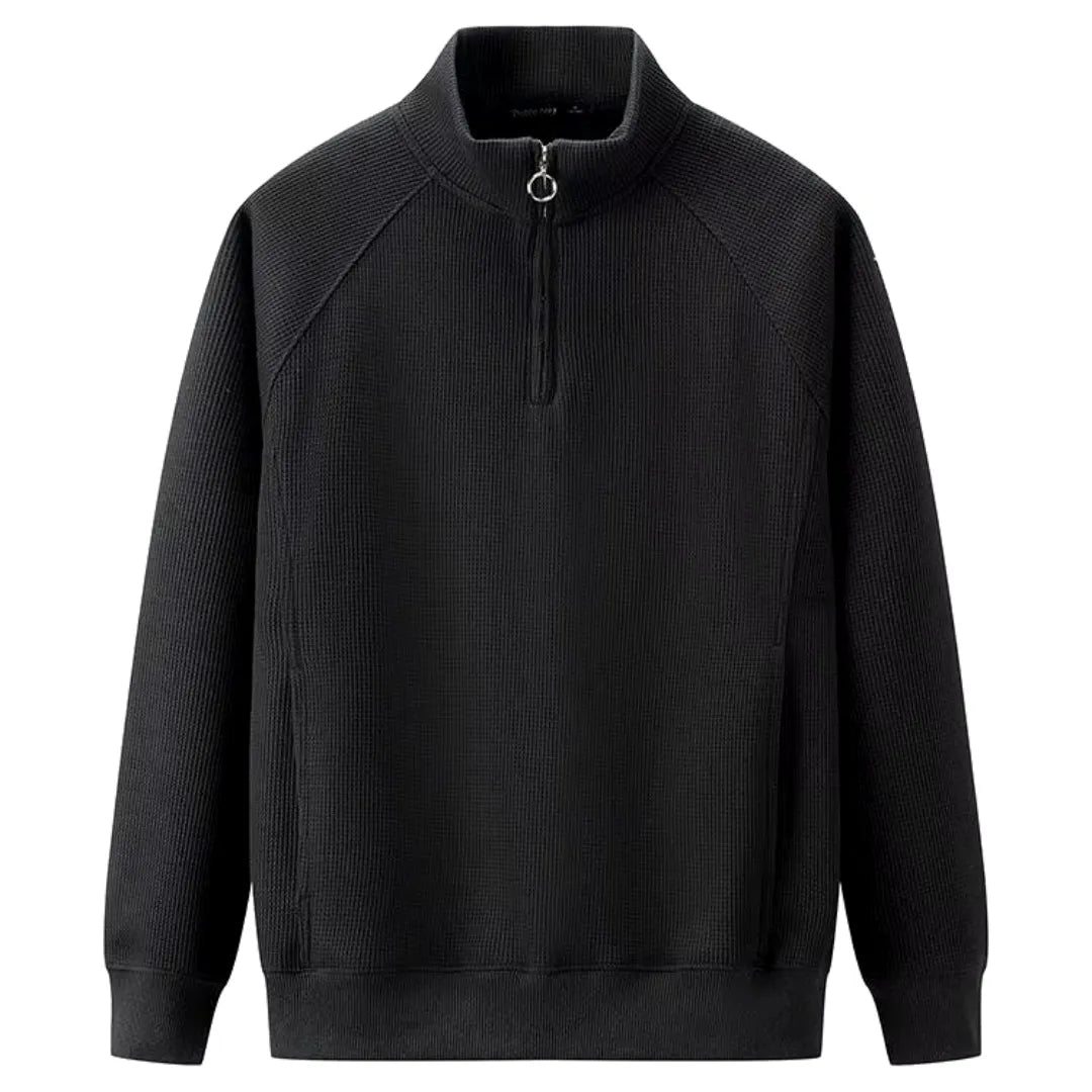 Waffelstickad sweatshirt med halvdragkedja