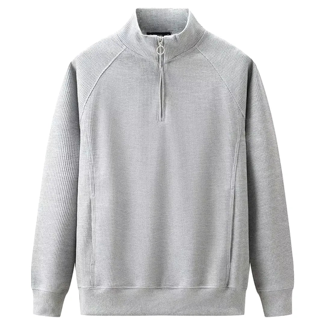 Waffelstickad sweatshirt med halvdragkedja