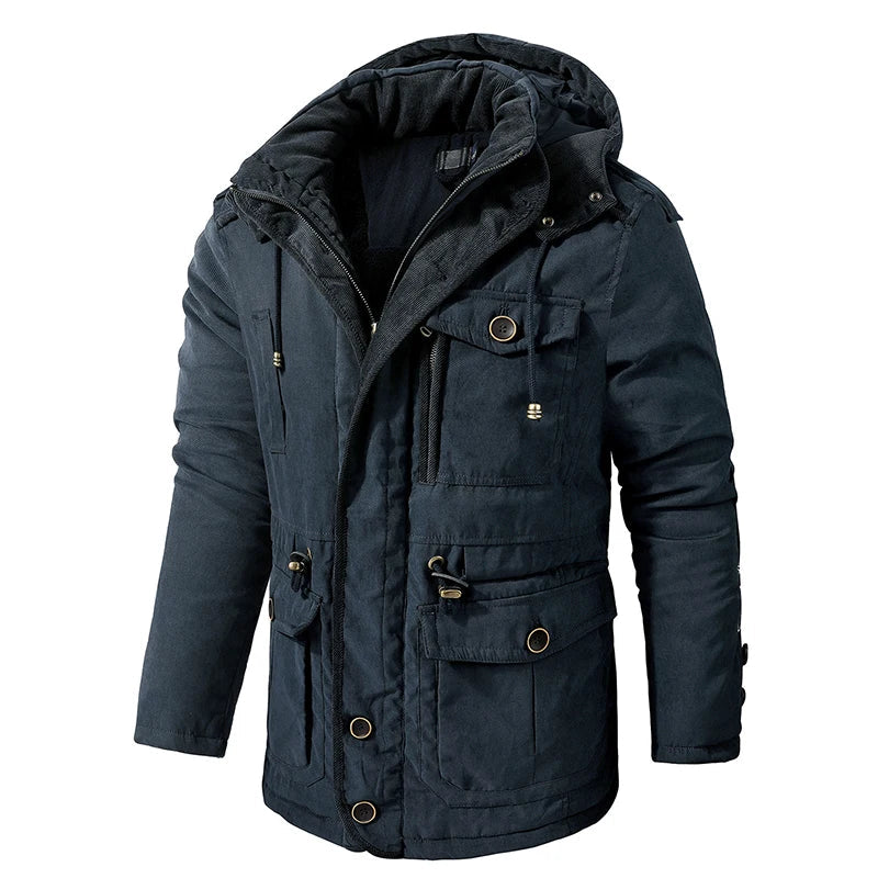 Varmare herrparkas med huva