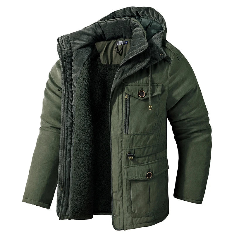 Varmare herrparkas med huva