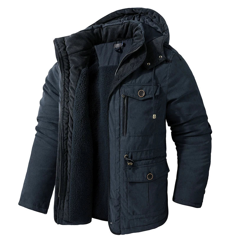 Varmare herrparkas med huva