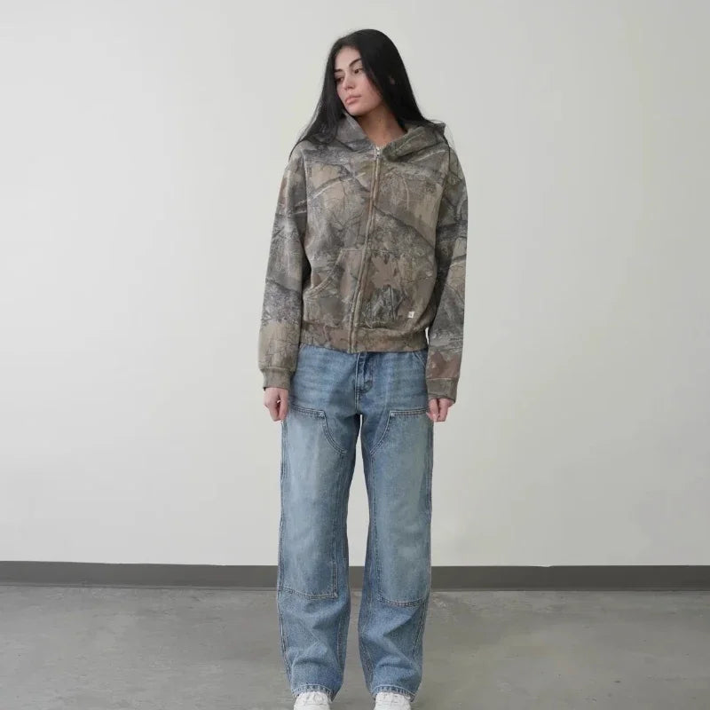 Y2K Retro Unisex Hoodie med kamouflagemönster