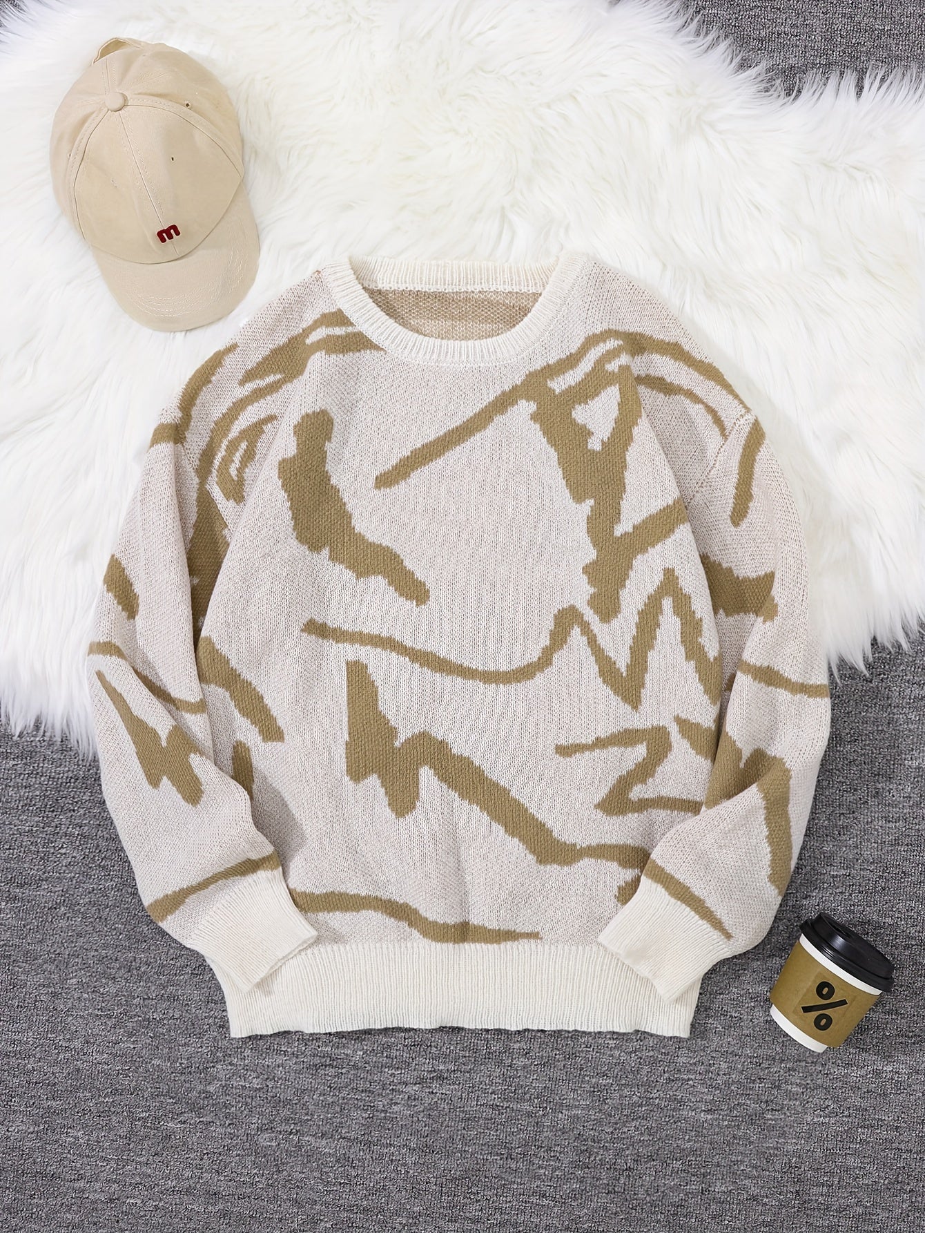 Casual Tröja med Graffiti Jacquard Mönster för Herr | Ideal för Höst/Vinter