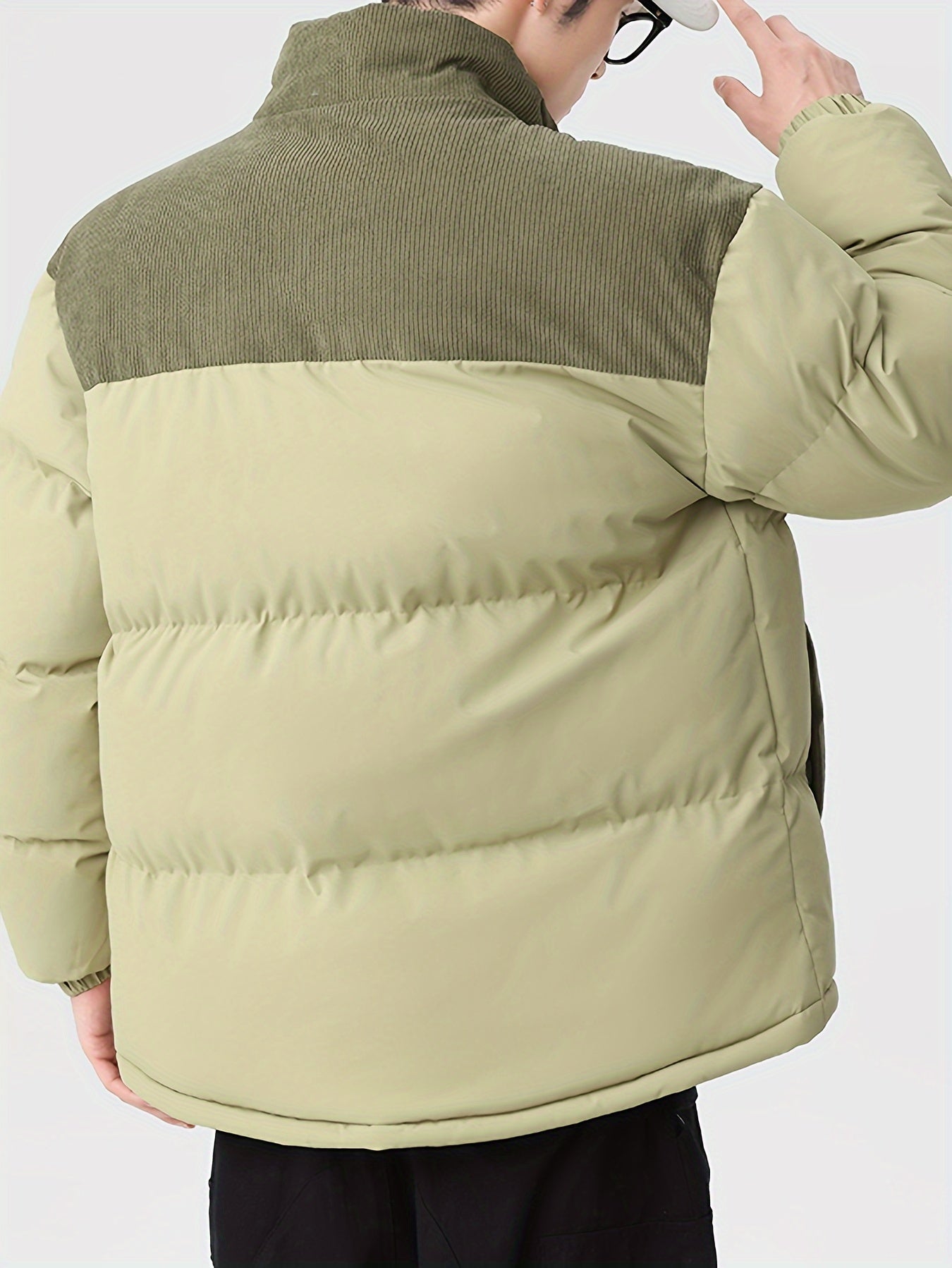Collin | Colorblock Standkrage Vadderad Vinterjacka Med Corduroy Foder