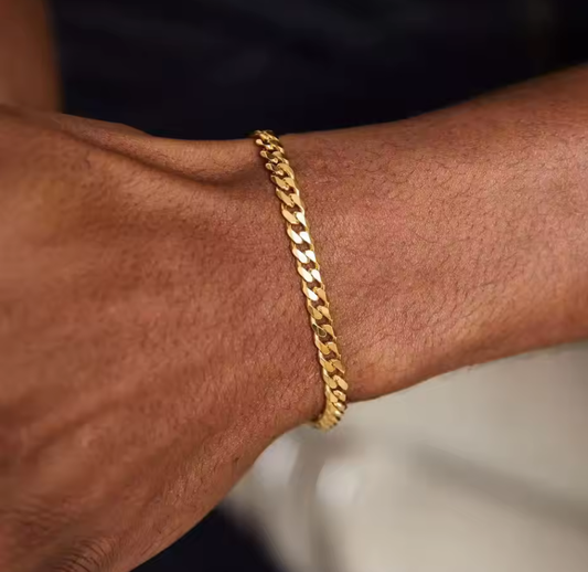 Elegant Guldfärgat Armband – Platt Pansarlänk